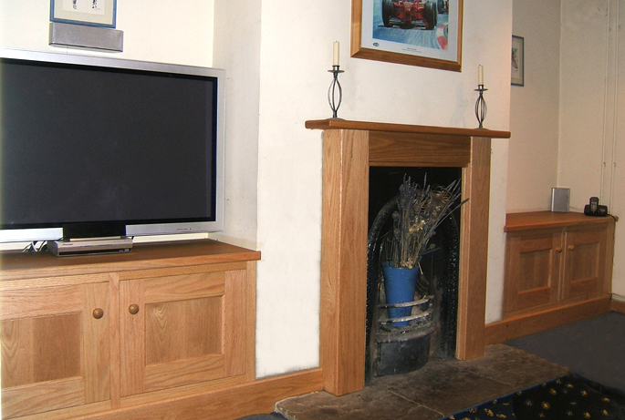 Solid Oak TV Cabinet, Mantlepiece and Cupboard
