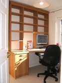 Fitted desk with bookcase, cabinet and pullout keyboard